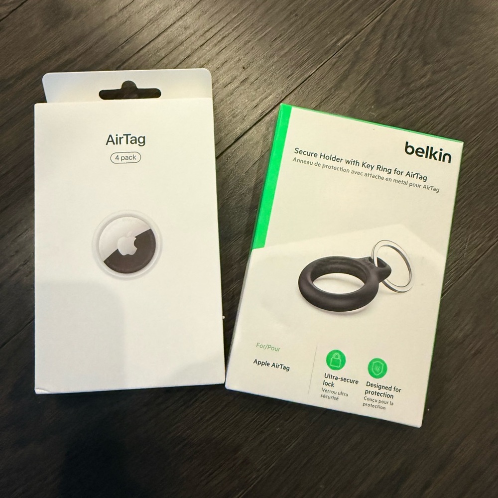 4 pack Apple AirTags + airtag holder. Unopened and unused